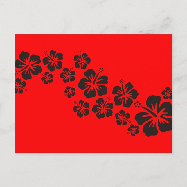 hibiscus blooms in black | fire red postcard (Front)