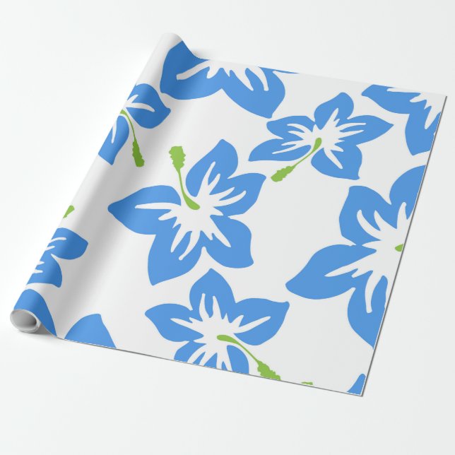 Hibiscus Blue Flower Floral Cute Wrapping Paper (Unrolled)