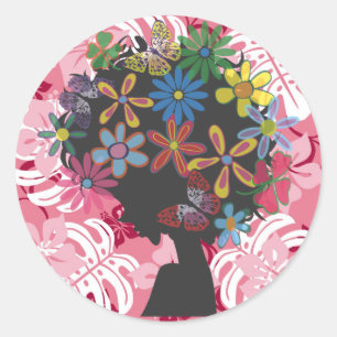 Hibiscus×Bomber Head Classic Round Sticker