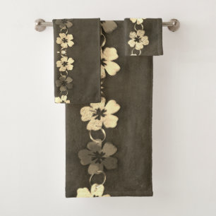 Hibiscus Brown Floral  Bath Towel Set