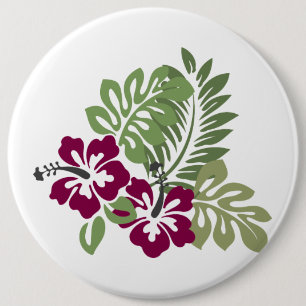 Hibiscus Burgundy Foliage Decoration Floral Golf B 6 Cm Round Badge