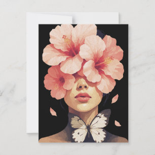 Hibiscus & Butterfly – Modern Floral Botanical Postcard