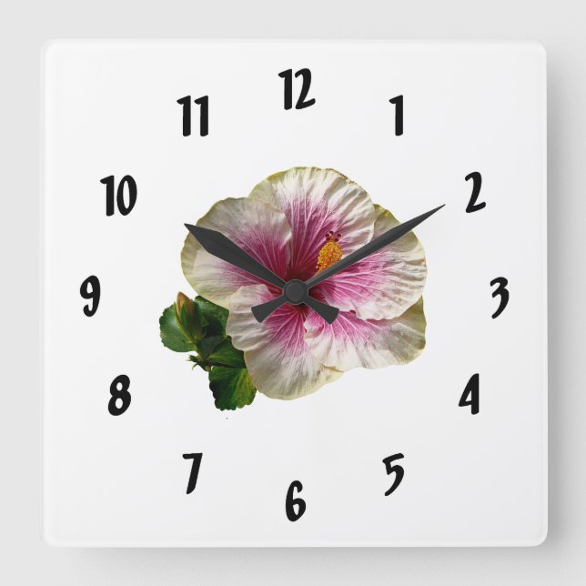 Hibiscus Candy Striper Square Wall Clock (Front)