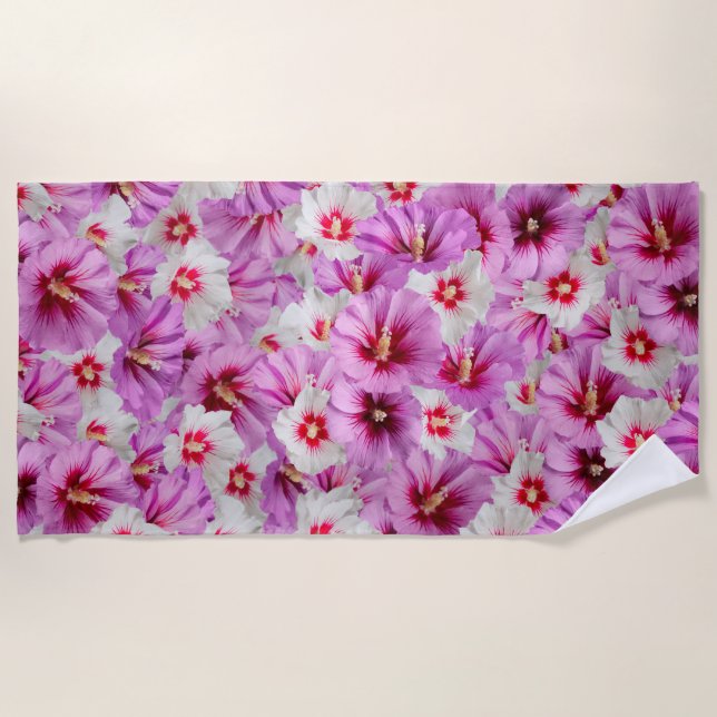 Hibiscus - Chinese Rose Flower Pattern Beach Towel (Front)
