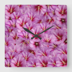 Hibiscus - Chinese Rose Flower Pattern Square Wall Clock