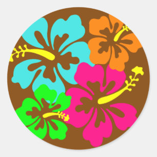 Hibiscus Circle Classic Round Sticker