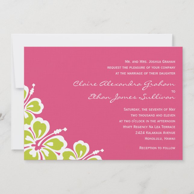 Hibiscus Delight Wedding Invitation - Azalea - (Front)