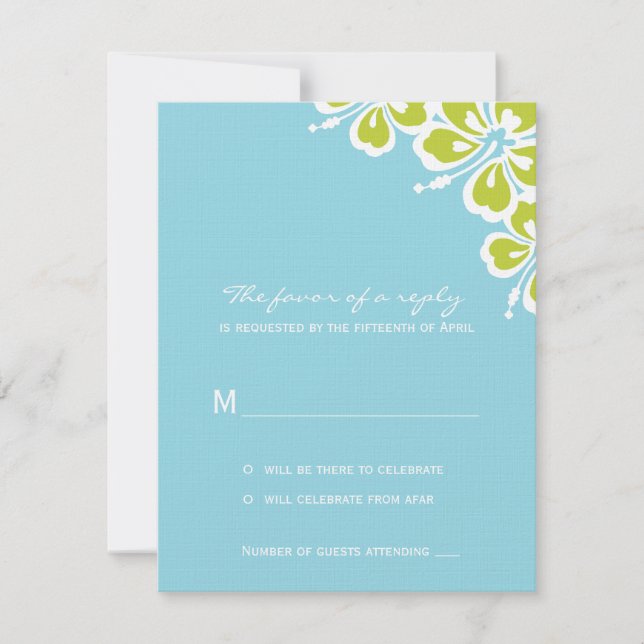 Hibiscus Delight Wedding RSVP Card - Sky Blue - (Front)