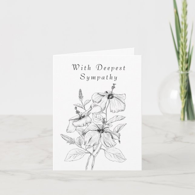 hibiscus  drawing  Thinking Of You Sympathy Card (Front)