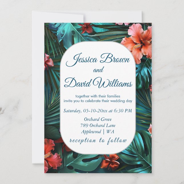 Hibiscus Dream Tropical Wedding Invitation (Front)