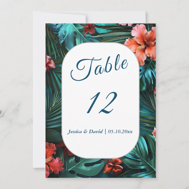 Hibiscus Dream Tropical Wedding Table Number (Front)