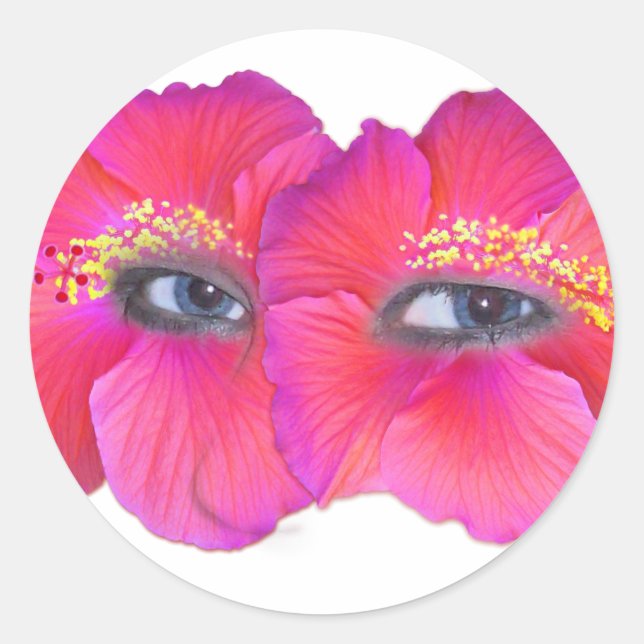Hibiscus Eyes - Pink Classic Round Sticker (Front)