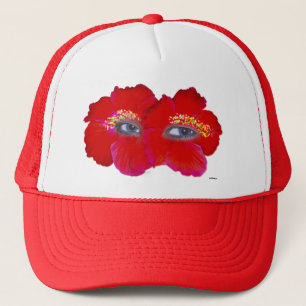 Hibiscus Face  - Red Trucker Hat