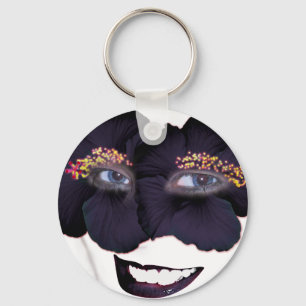 Hibiscus Face with Smile - Black/Purple Key Ring