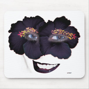 Hibiscus Face with Smile - Black/Purple Mouse Pad