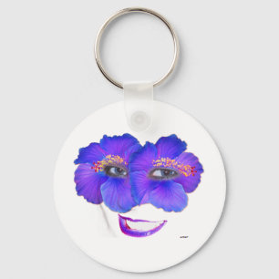 Hibiscus Face with Smile - Blue Key Ring