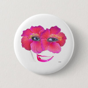Hibiscus Face with Smile - Pink 6 Cm Round Badge