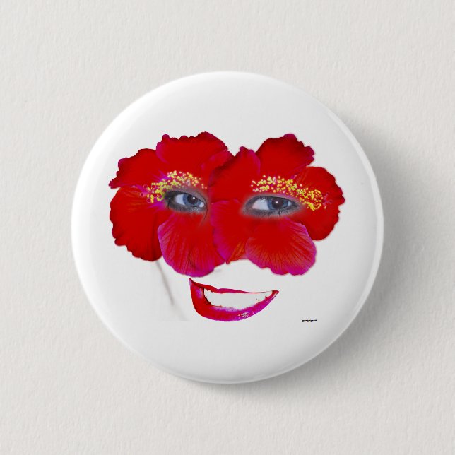 Hibiscus Face with Smile - Red 6 Cm Round Badge (Front)