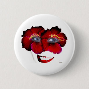Hibiscus Face with Smile - Red & Black 6 Cm Round Badge