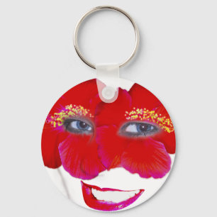 Hibiscus Face with Smile - Red Key Ring