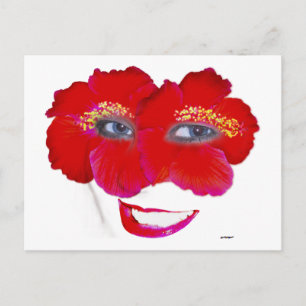 Hibiscus Face with Smile - Red Postcard