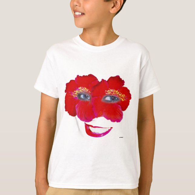 Hibiscus Face with Smile - Red T-Shirt (Front)