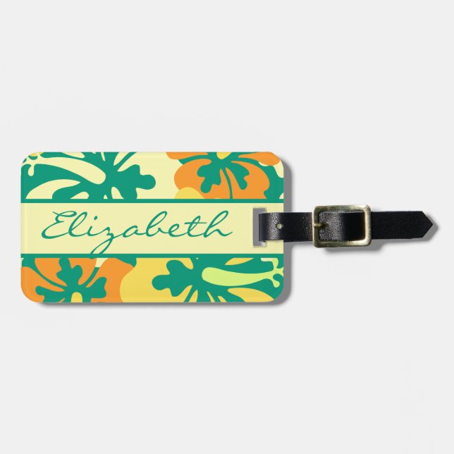 Hibiscus Floral Personalise and Address Luggage Tag (Front Horizontal)