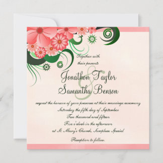Hibiscus Floral Pink 5.25" Square Wedding Invites