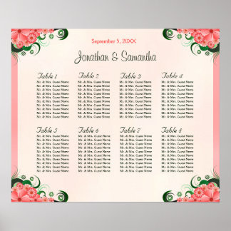 Hibiscus Floral Pink 8 Table Wedding Seating Chart