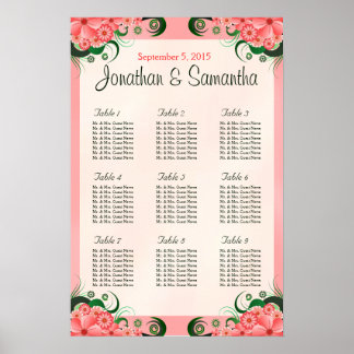 Hibiscus Floral Pink 9 Table Wedding Seating Chart