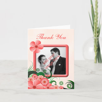 Hibiscus Floral Pink Photo Wedding Thank You Card