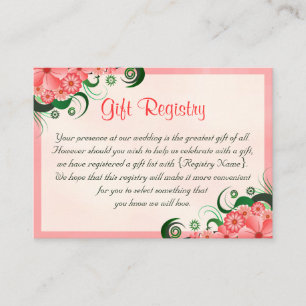 Hibiscus Floral Pink Wedding Gift Registry Enclosure Card