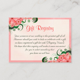 Hibiscus Floral Pink Wedding Gift Registry Enclosure Card