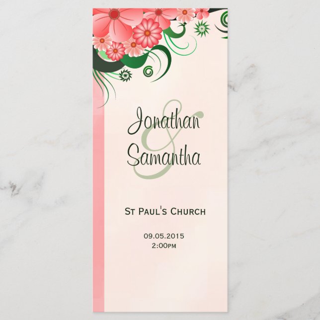 Hibiscus Floral Pink Wedding Program Templates (Front)