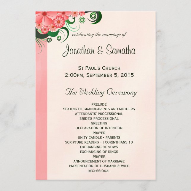 Hibiscus Floral Pink Wedding Program Templates (Front)