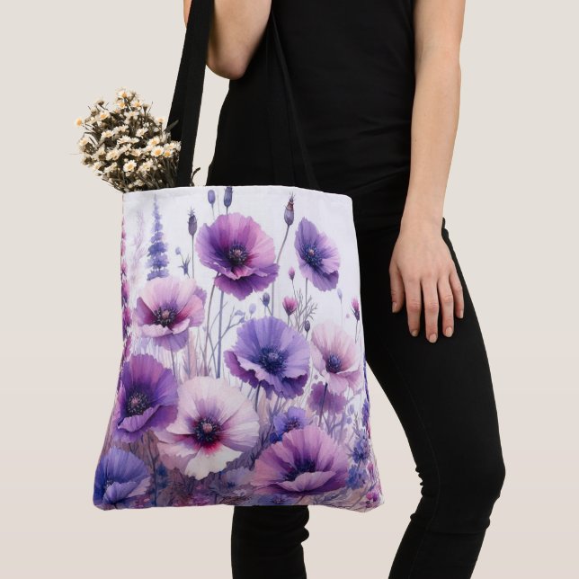 Hibiscus Floral Purple Flower Tote (Close Up)