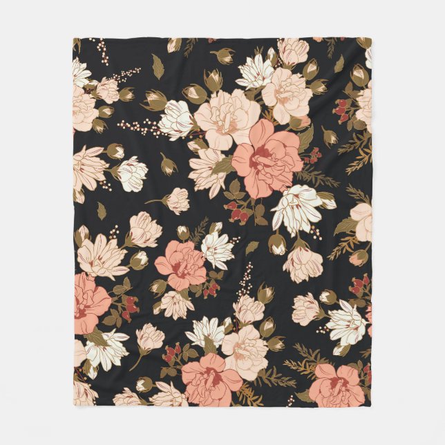 Hibiscus Floral: Seamless Pattern Design Fleece Blanket (Front)