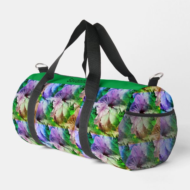 Hibiscus Flower Abstract Distressed Personalised  Duffle Bag (Right Corner)