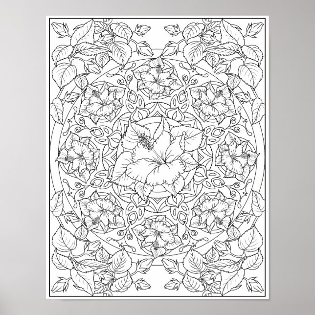 Hibiscus Flower Adult Colouring Mandala  Poster (Front)