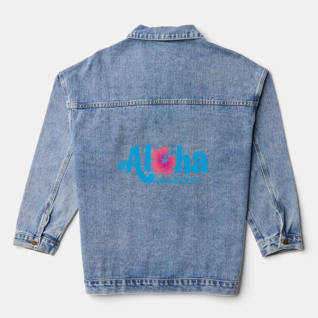 Hibiscus Flower Aloha From Hawaii Retro Beach Girl Denim Jacket (Back)