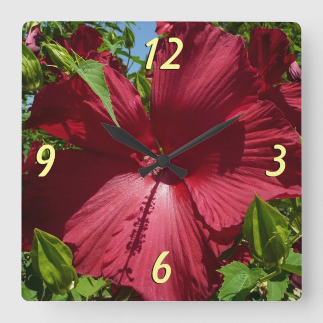Hibiscus Flower and Blue Sky Square Wall Clock (Front)