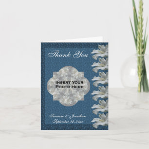 Hibiscus Flower Blue Personalised Wedding Photo  Thank You Card