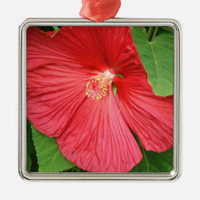 Hibiscus Flower Bright Magenta Floral Metal Tree Decoration (Front)