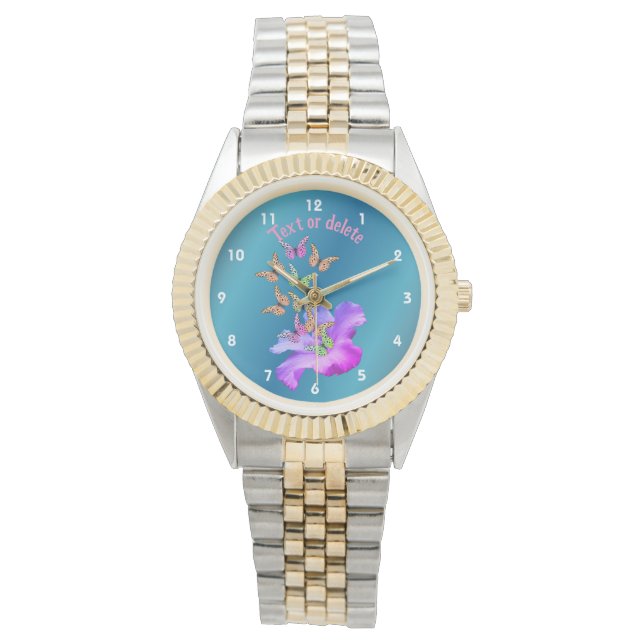 Hibiscus Flower Colourful Butterflies Personalised Watch (Front)