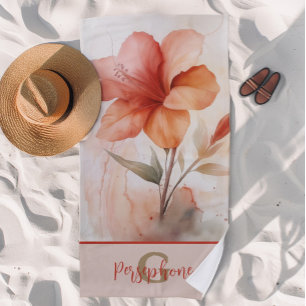 Hibiscus Flower Design with Elegant Monogram Beach Towel