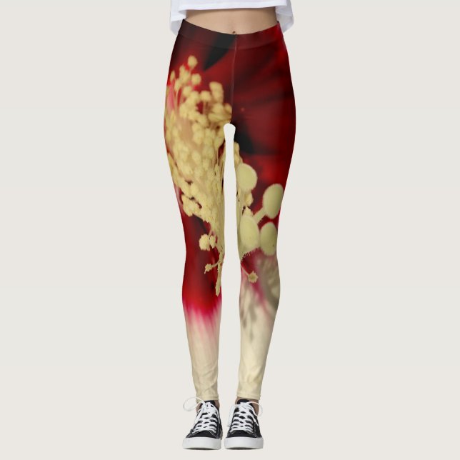 Hibiscus Flower Floral Photo Leggings, M Leggings (Front)