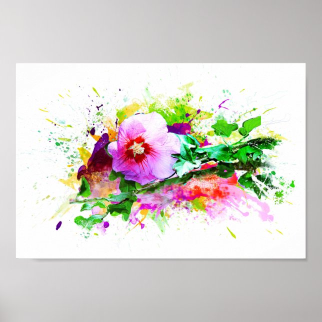 Hibiscus Flower, Hibiskus Blume, Watercolor Poster (Front)
