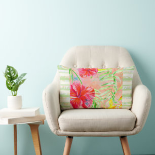 Hibiscus Flower Lumbar Throw Pillow