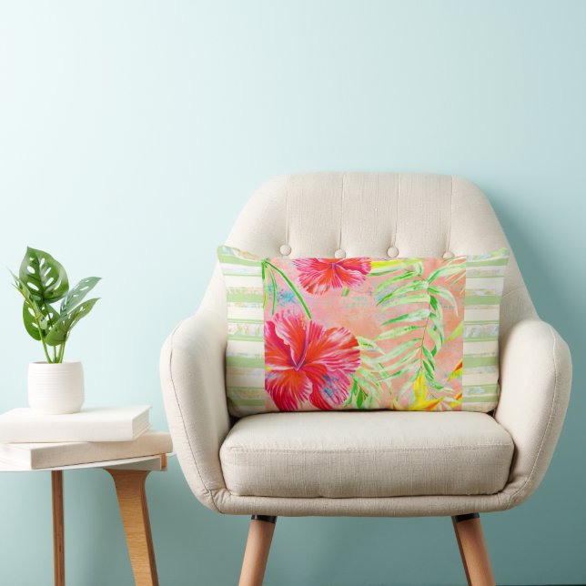 Hibiscus Flower Lumbar Throw Pillow (Chair)