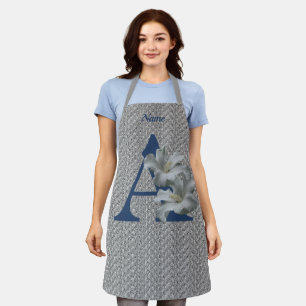 Hibiscus Flower Monogram Initial A Personalised Apron